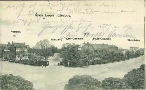 Ak Altes Lager bei Jüterbog in Brandenburg, Postamt, Eingang, Lehrgebäude, Stabsgebäude, Wohnhaus