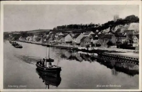 Ak Oderberg in der Mark, Blick von der Oderbrücke, Dampfer, Schleppzug