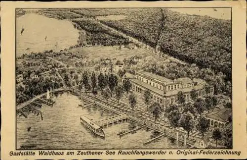 Künstler Ak Berlin Köpenick Schmöckwitz Rauchfangswerder, Gaststätte Waldhaus, Zeuthener See