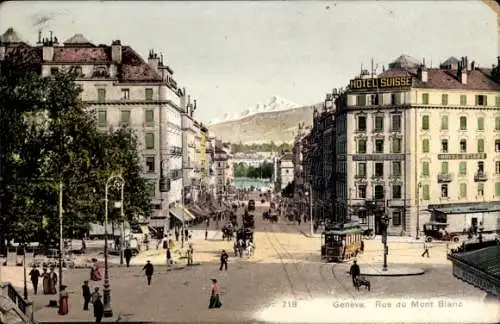 Ak Stadt Genf Schweiz, Rue du Mont Blanc, Hotel Suisse