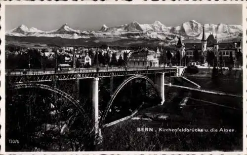 Ak Bern Stadt Schweiz, Kirchenfeldbrücke, Alpen