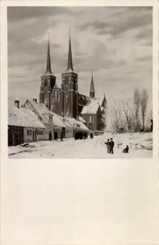 Ak Roskilde Dänemark, Domkirche im Winter