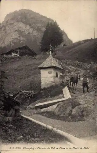 Ak Champéry Kanton Wallis, Chemin du Col de Coux, Croix de Culet