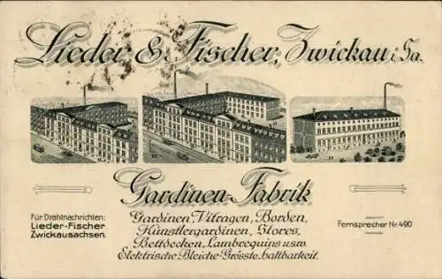 Ak Zwickau in Sachsen, Gardinen-Fabrik Lieder & Fischer