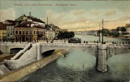 Ak Basel Stadt Schweiz, Neue mittlere Rheinbrücke, Kleinbasler Seite