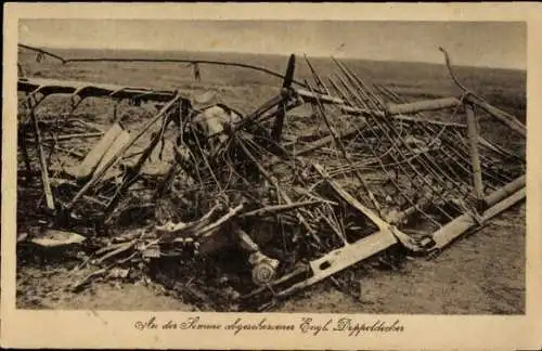 Ak An der Somme abgeschossener englischer Doppeldecker, I WK