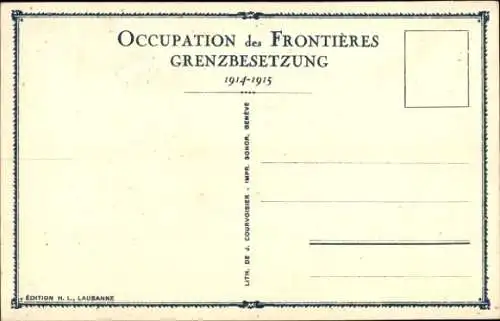 Künstler Ak Schweiz, Grenzbesetzung I WK, Hufschmied, Soldaten