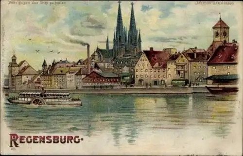 Halt gegen das Licht Litho Regensburg an der Donau Oberpfalz, Stadtansicht