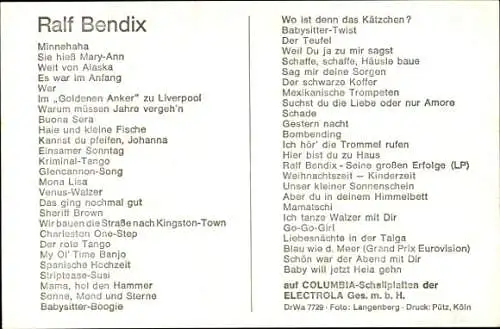 Ak Sänger Ralf Bendix, Portrait, Autogramm, EMI Columbia
