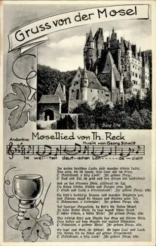 Lied Ak Wierschem an der Mosel, Burg Eltz, Mosellied von Th. Reck, Im weiten deutschen Lande...