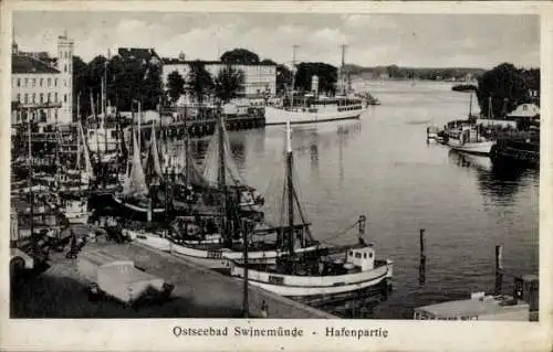 Ak Swinemünde Pommern, Hafen, Boote, Preußenhof