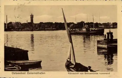 Ak Chorzelin Osternothafen Świnoujście Swinemünde Pommern, Fährschiff, Hafen, Boote