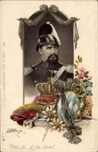 Präge Litho König Ludwig II von Bayern in Uniform, Portrait