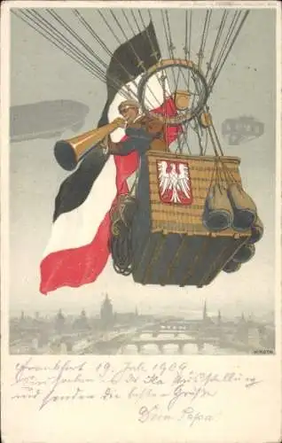 Ganzsachen Künstler Ak Roth, Frankfurt Main, Internationale Luftschifffahrt Ausstellung 1909, Ballon