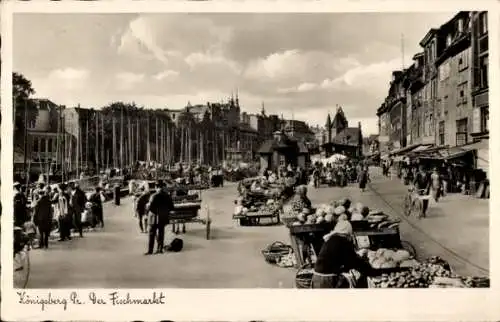 Ak Kaliningrad Königsberg Ostpreußen, Fischmarkt, Marktstände