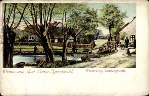 Litho Lübben im Spreewald, Wasserburg, Landungsstelle