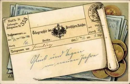 Litho Telegraphie des Deutschen Reiches Berlin, Telegramm aus Hamburg