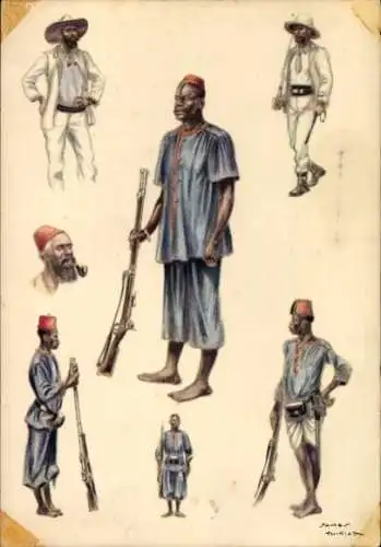 Künstler Ak Thiriar, J., Histoire de la Force Publique du Congo, Arabes, Soldats Bangala, Officiers