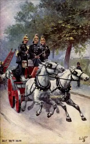 Künstler Ak Fighting the Flames, Feuerwehr, Löschwagen, Tuck 9306