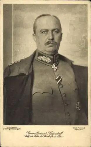 Ak Generalleutnant Erich Ludendorff, Portrait, Chef des Stabes der Streitkräfte im Osten