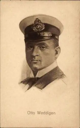 Künstler Ak Otto Weddigen, Marineoffizier, Kapitänleutnant, Portrait, Hamburger Opfertag 1916