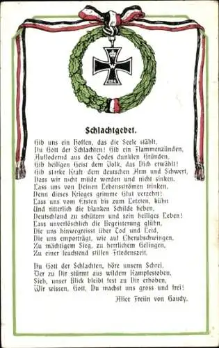 Ak Schlachtgebet, Eisernes Kreuz 1914, Alice Freiin von Gaudy, Deutsche Worte, 1. WK