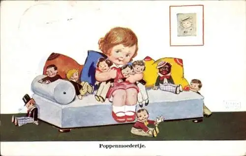 Künstler Ak Wills, John, Puppenmütterchen, Mädchen mit Puppen