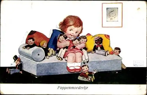 Künstler Ak Wills, John, Puppenmütterchen, Mädchen mit Puppen