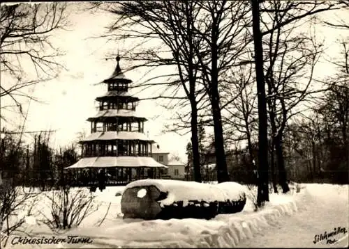 Ak München Bayern, Englischer Garten, Chinesischer Turm, Winter