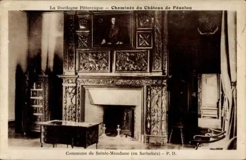 Ak Sainte Mondane Dordogne, Schloss Fénelon, Innenansicht, Kamin