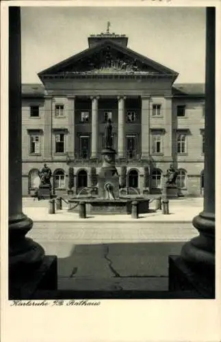 Ak Karlsruhe in Baden, Brunnen, Rathaus