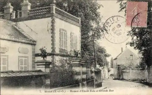 Ak Médan Yvelines, Haus von Emile Zola und Grande Rue