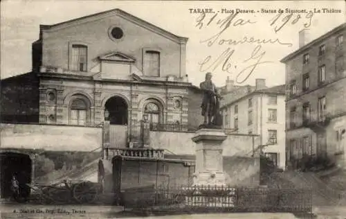 Ak Tarare Rhône, Place Denave, Statue von Simonet, Theater