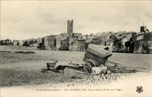 Ak Rivesaltes Pyrénées Orientales, Vue prise du Pont sur l'Agly