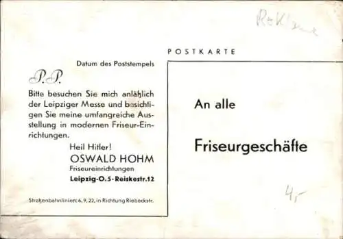 Ak Friseureinrichtung Ruhland-Athena, Eiche naturfarbig, Firma Oswald Hohm, Leipzig, Reiskestraße 12