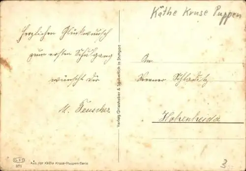 Ak Käthe Kruse Puppen, beim Sonntagsausflug, Stoffhunde