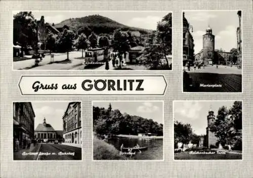 Ak Görlitz in der Lausitz, Marienplatz, Landeskrone, Reichenbacher Turm, Volksbad