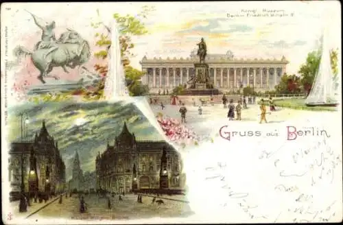 Litho Berlin Mitte, Königliches Muesum, Denkmal Friedrich Wilhelm III, Kaiser Wilhelm Brücke