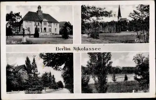 Ak Berlin Zehlendorf Nikolassee, Rathaus, Kirche, Friedrich-Leopold-Straße, Havel