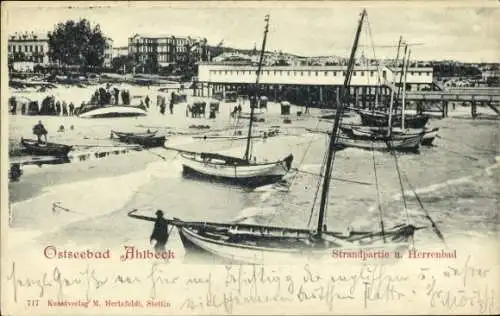 Ak Ostseebad Ahlbeck auf Usedom, Strand, Herrenbad