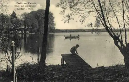 Ak Lindow in der Mark, Wutzsee, Steg, Kloster