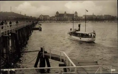 Ak Seebad Binz auf Rügen, Seebrücke, Dampfer, Kurhaus