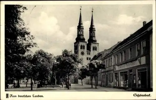 Ak Schönebeck an der Elbe, Geschäfte, St. Jacobi Kirche