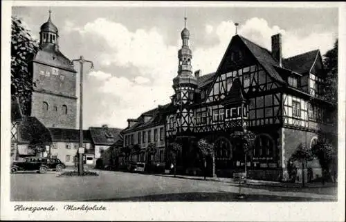 Ak Harzgerode am Harz, Marktplatz, Fachwerkhaus