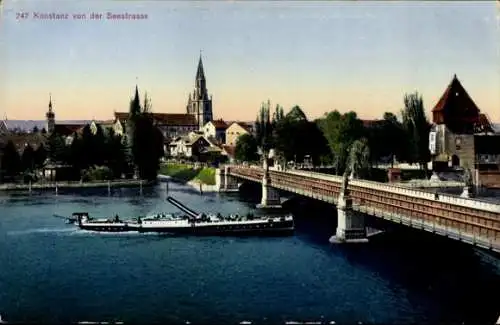 Ak Konstanz am Bodensee, Brücke, Schiff, Blick von der Seestraße