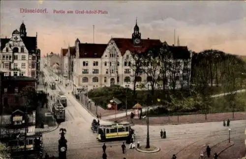 Ak Düsseldorf am Rhein, Graf-Adolf-Platz, Straßenbahn