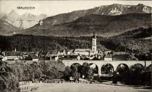 Ak Traunstein in Oberbayern, Panorama, Viadukt