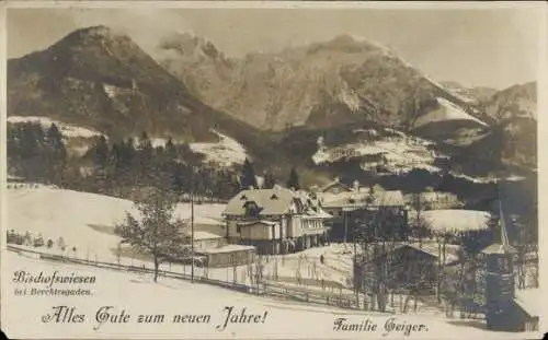 Ak Bischofswiesen Oberbayern, Winter, Neujahrsgruß Familie Geiger