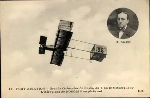 Ak Port Aviation, Grande Quinzaine de Paris, vom 3. bis 17. Oktober 1909, Aéroplane de Rougier