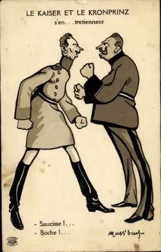 Künstler Ak Le Kaiser et le Kronprinz s'en tretiennent, Kaiser Wilhelm II., Karikatur